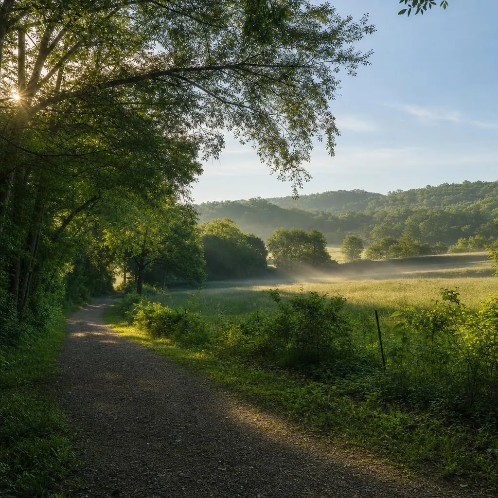 Rolling wooded hills and open meadows of Bowie Natural Area in Fairview, Tennessee